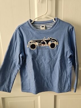 Janie and Jack Light Blue Long-Sleeve Tee with Vintage Car Appliqué